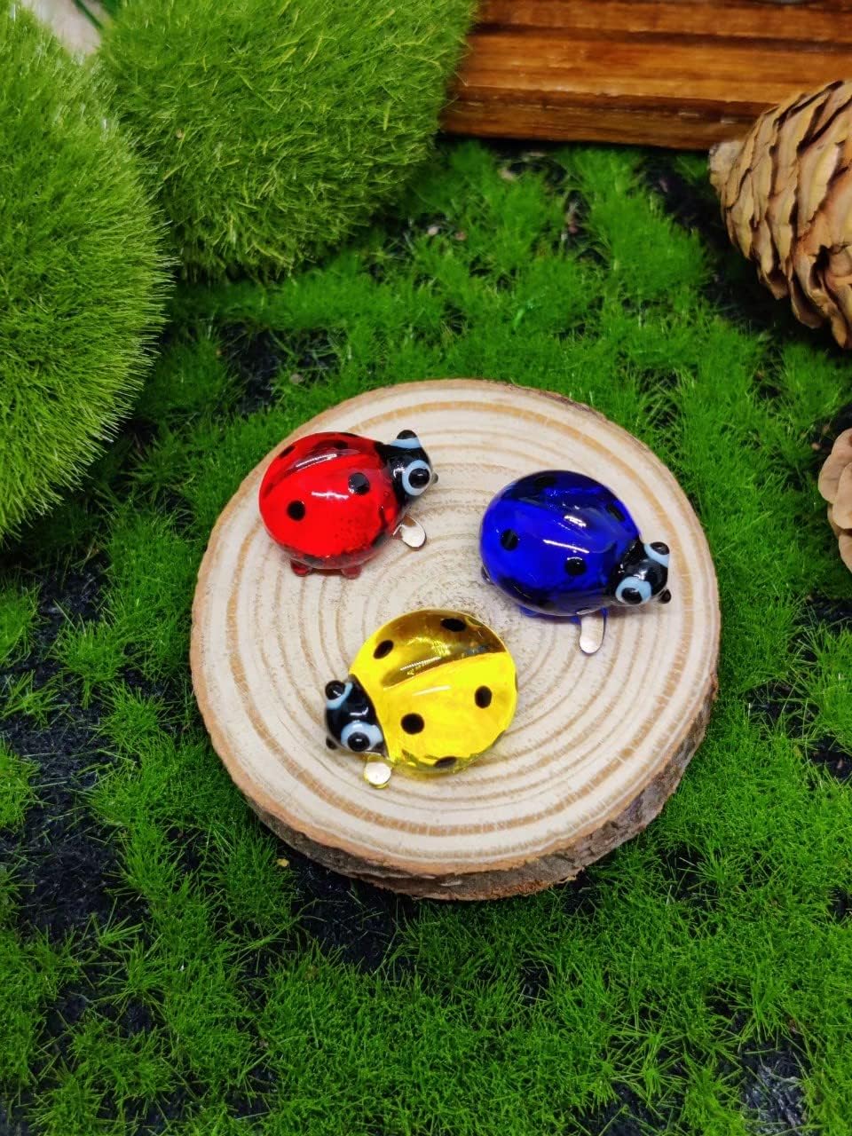 WitnyStore Tiny 1" Red Black Ladybug Figurine Miniature Hand Blown Painted Glass Lady Bugs Ladybird Beetles Colorful Insects Cute Crystal Animals Decorative Figure Collectible Figurines Décor Gifts - Image 6