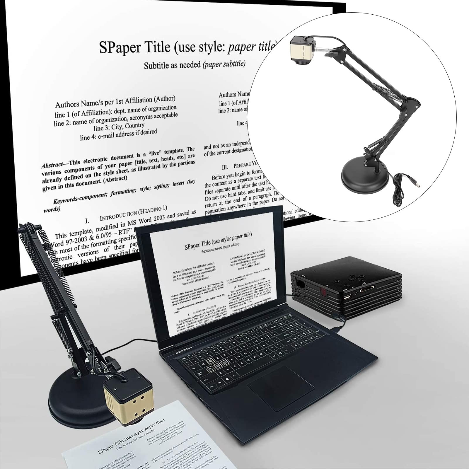 USB Document Camer, 8MP A3 Size FHD Foldable Document Camera for Remote Learning, Classroom Real Time Projection,Video Recording for Teacher Office