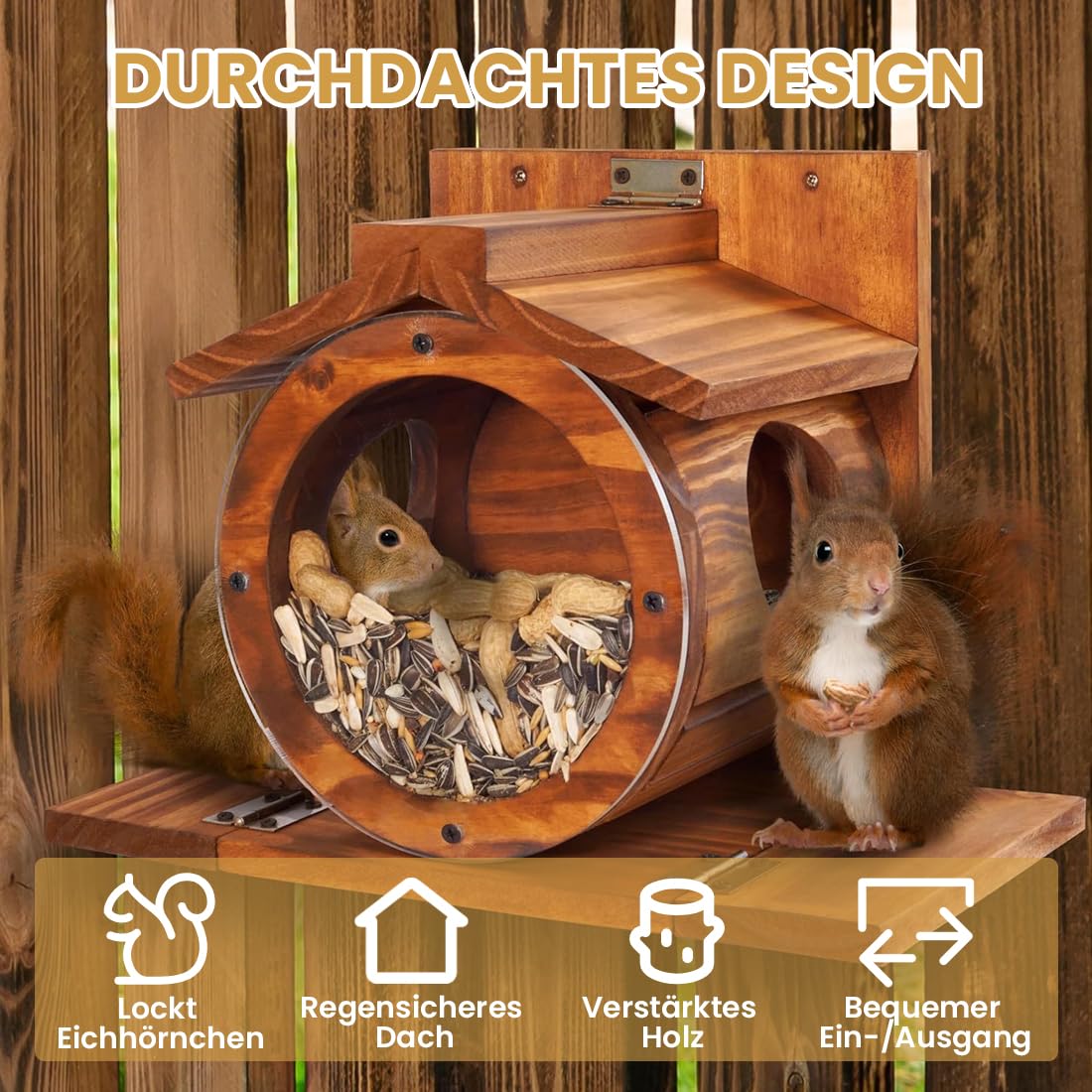 Eichhörnchen Futterhaus Wetterfes mit Runden Transparentes, Futterstationen für Eichhörnchen, 2 Eingänge & Sitzplattformen, Eichhörnchen Futterstation zum Aufhängen mit Belüftungslöchern