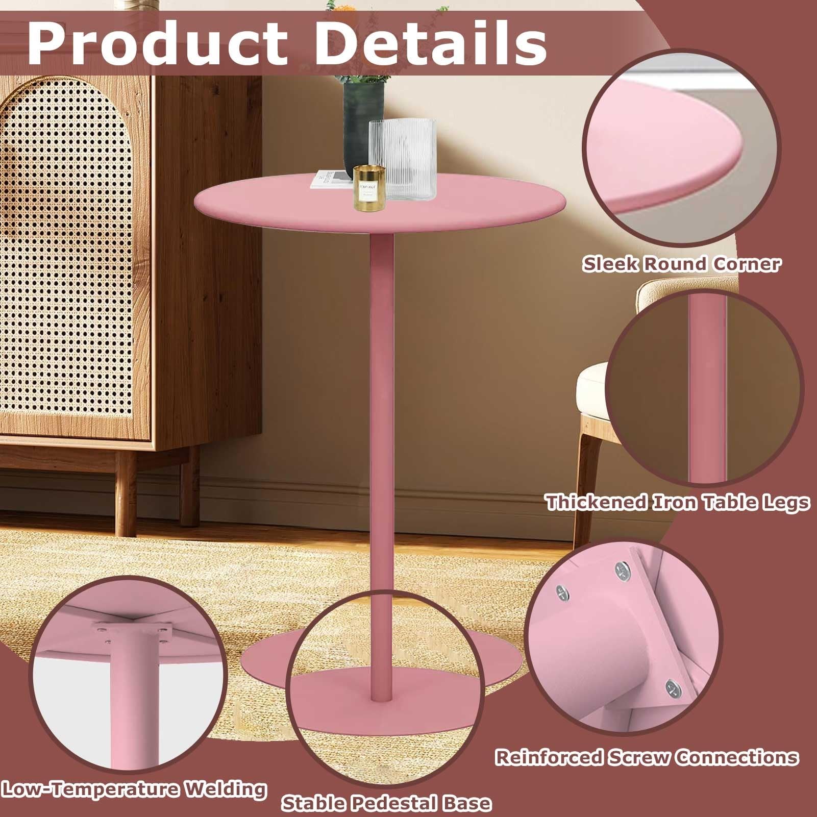 Tavolo da bar rotondo per piccoli spazi, tavoli da bistrot da bar, tavolo da pranzo circolare per cocktail per casa, soggiorno, ufficio e cucina, tavolino laterale decorativo, rosa(60x60x104cm)