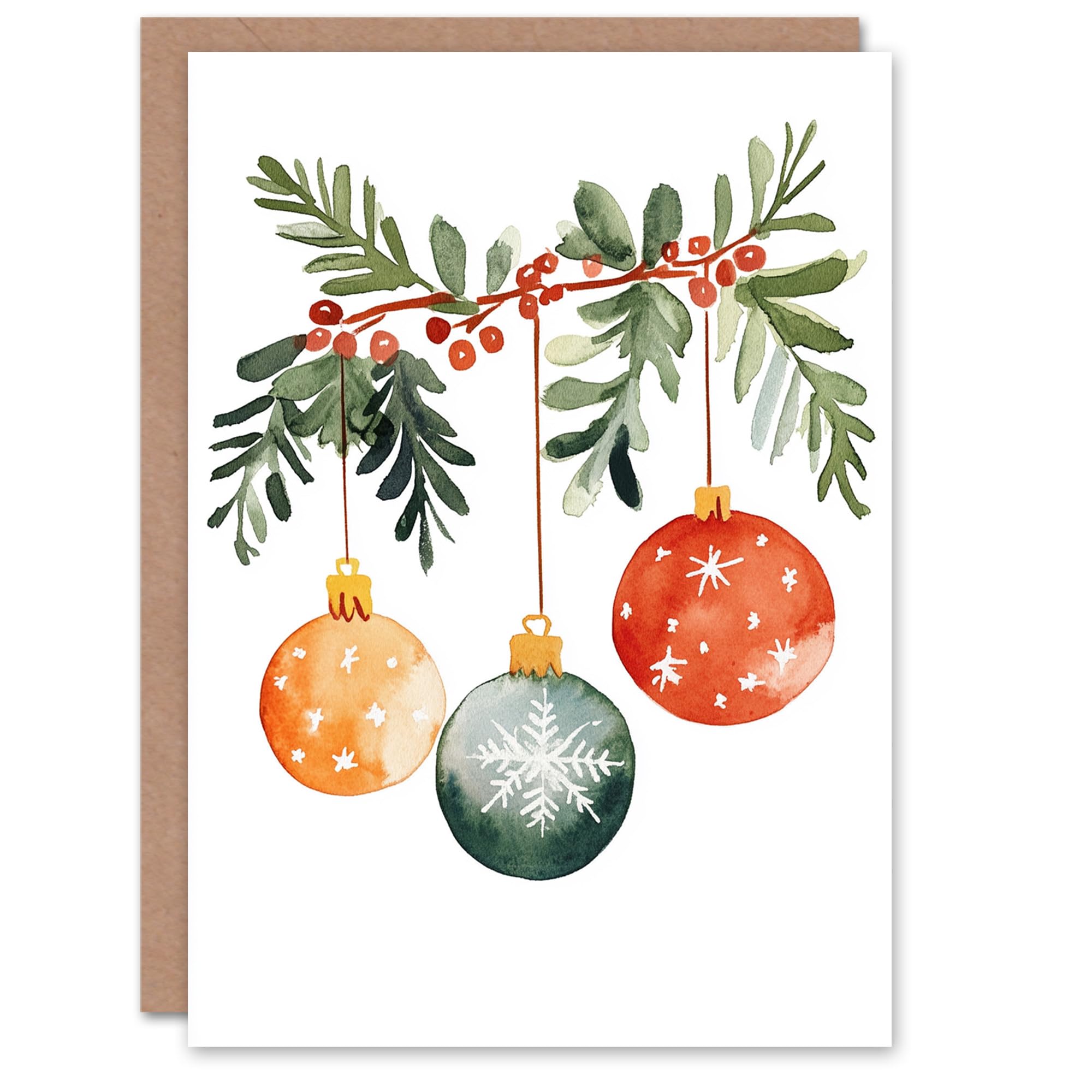 Wee Blue Coo Greeting Card Three Hanging Ornaments Baubles Watercolour Blank For Him Or Her Art Xmas Christmas Card