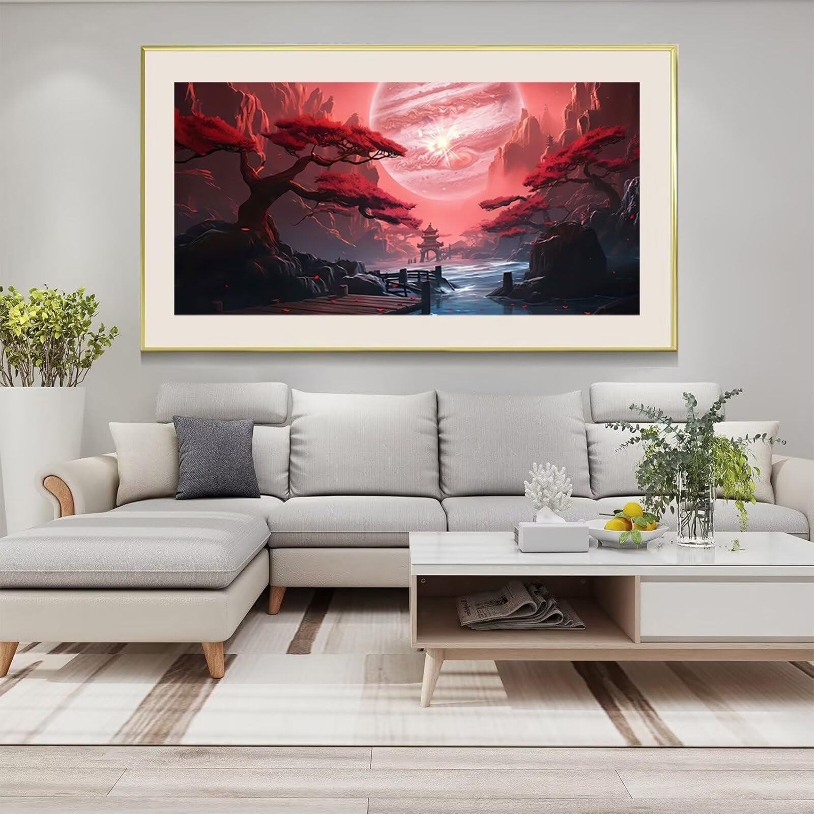 Diamond Painting Landschaft, Japan Diamond Painting Erwachsene, 5D DIY Vollbohrer Diamanten Paint by Numbers, Kreatives für Erwachsene Mosaik Bastelset für Home Wand Deko, Geschenk, 100x200cm, Cod-986