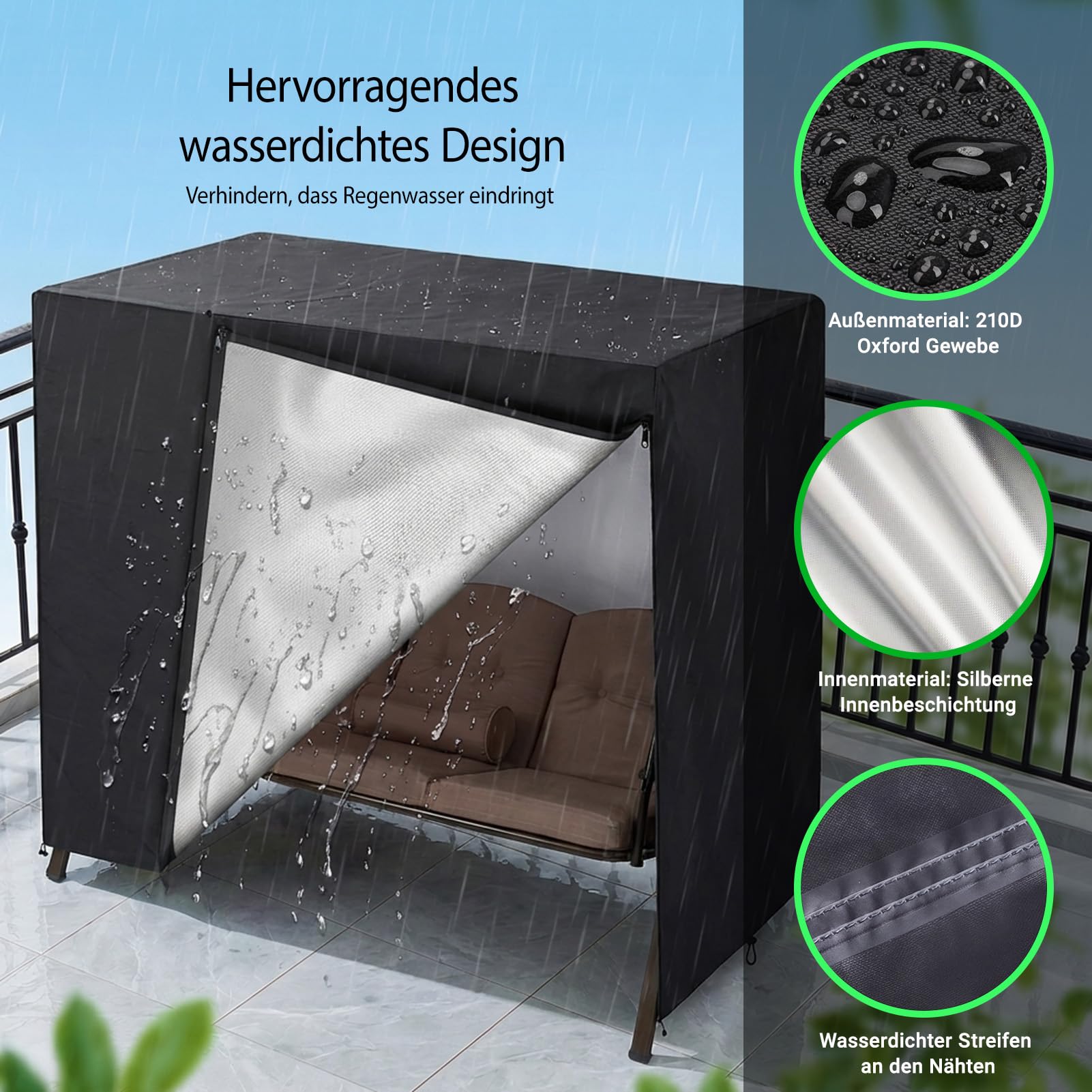 Hollywoodschaukel Abdeckung Strandkorb Schutzhülle (220*125*170cm) | Winterfest Gartenmöbelschutz UV Schutz Universal Triangular Schutzhülle Wasserfest Abdeckung