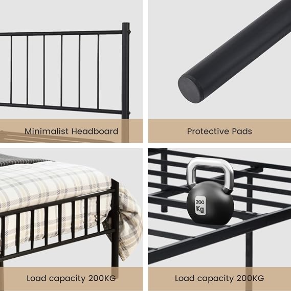 buybyroom Small Double Bed Frame, Suitable for 120x190 cm Mattress, Black