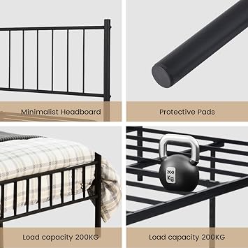 buybyroom Small Double Bed Frame, Suitable for 120x190 cm Mattress, Black