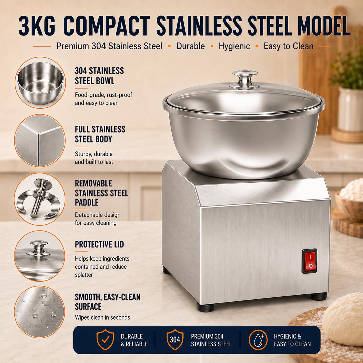 Mixer Spirale Elettrico per Impasto Panetteria Pizzeria 3KG