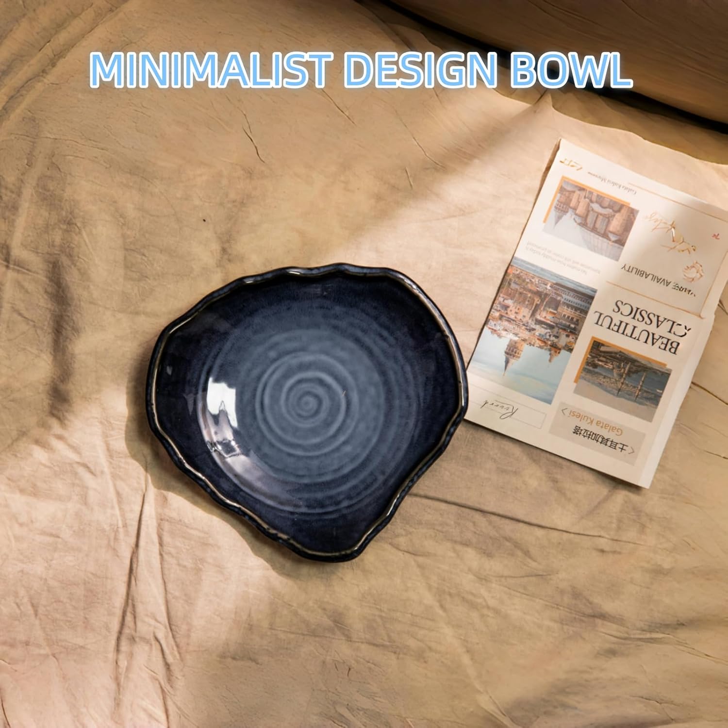 10'' Large Decorative Bowl - Ceramic Decorative Dish for Kitchen Counter, Key Bowl for Entryway Table, Modern Centerpiece Decor Dish for Home Decor Accents, (10”BIUE)