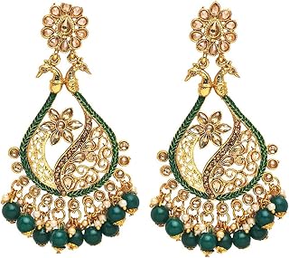 YouBella Jewellery Gold Plated Traditional Drop and Dangler Earrings for Girls and Women (YBEAR_33104) (Green) Price In India