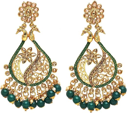 YouBella Jewellery Gold Plated Traditional Drop and Dangler Earrings for Girls and Women (YBEAR_33104) (Green)