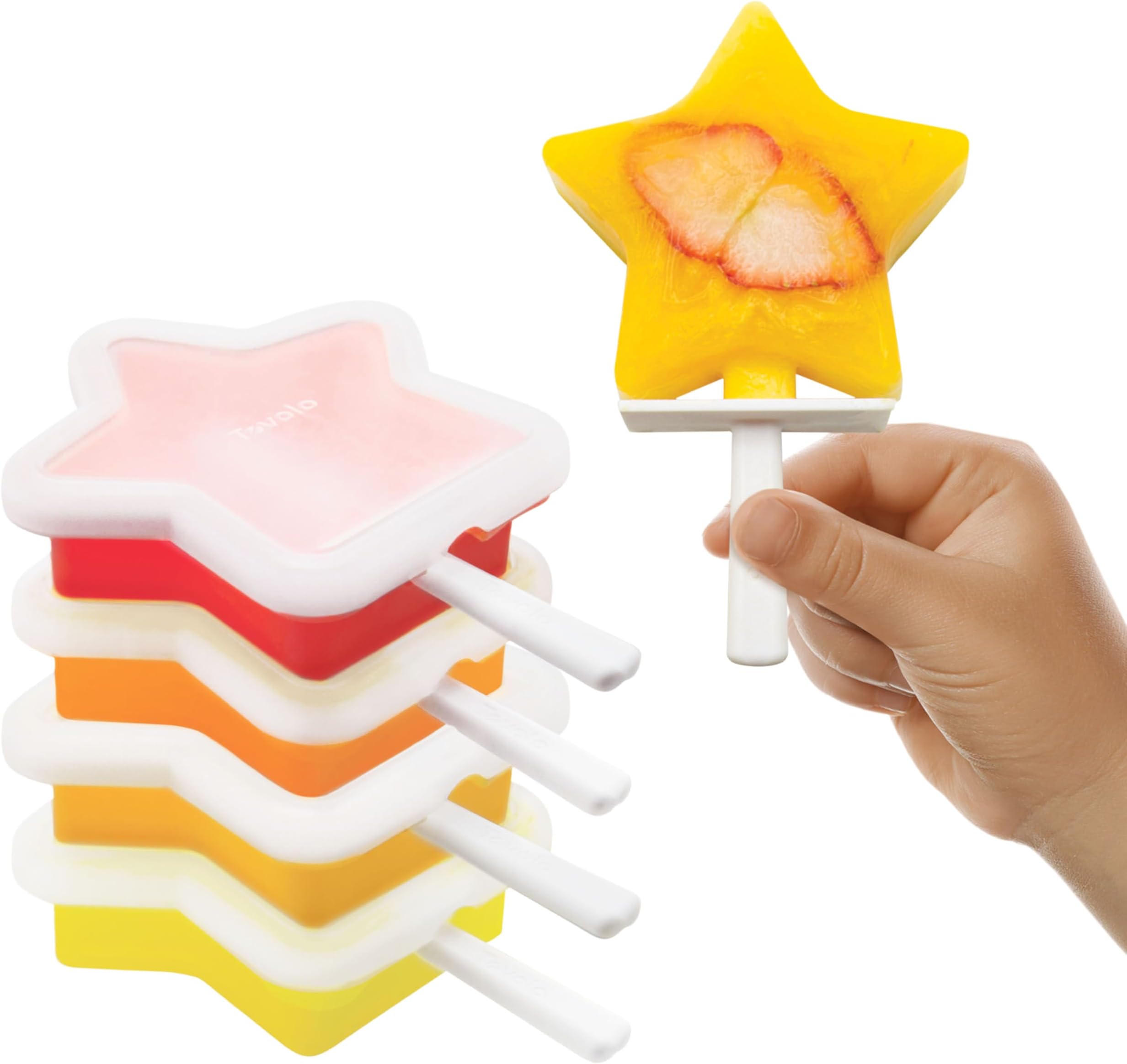 Tovolo Star Shaped Popsicle Molds Pack of 4 Stackable Popsicle Molds with Drip Guards, Silicone BPA Free Reusable Star with Sticks for Kids, Easy Release Dishwasher Safe Freezer Treats