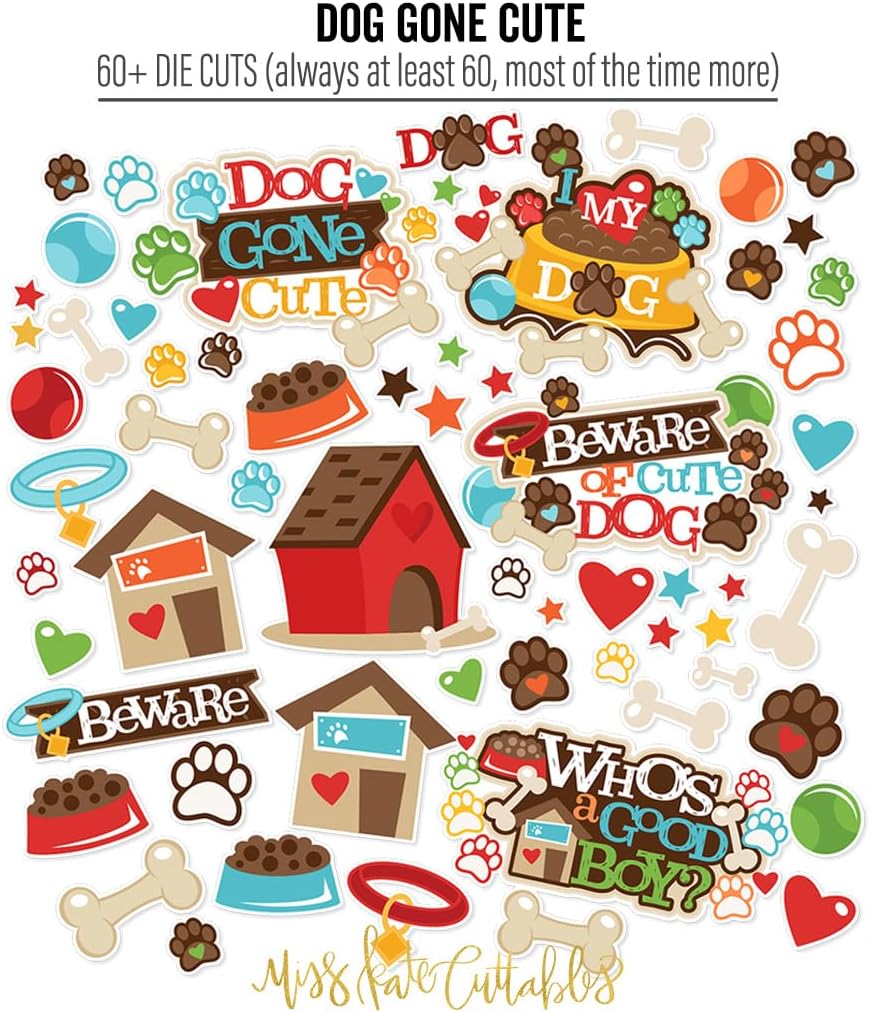 Die Cuts & Paper Set - Dog Gone Cute - By Miss Kate Cuttables - 16 Single - Sided 12"x12" Premium Specialty Paper Sheets & OVER 60 Coordinating Die Cuts