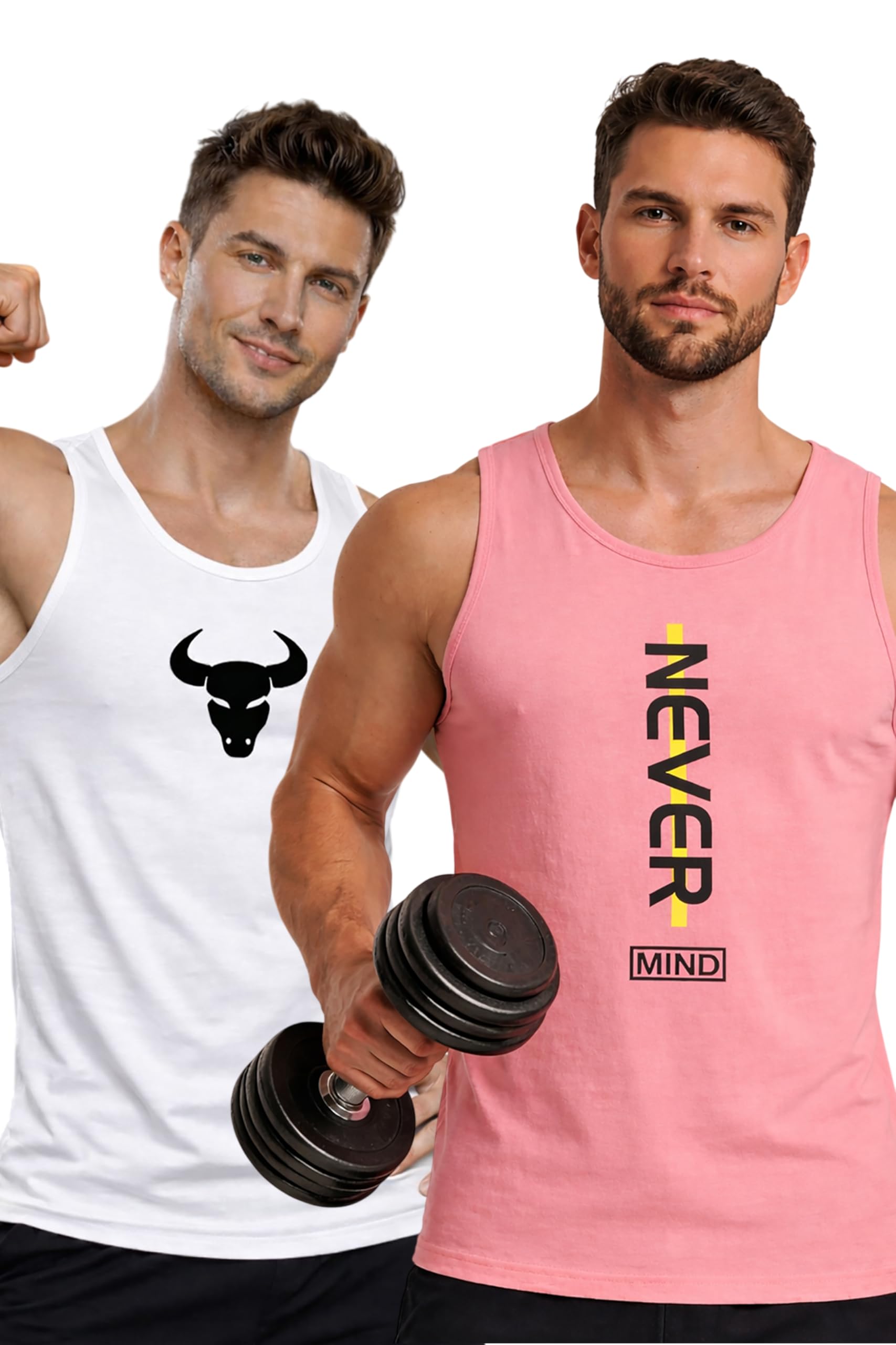 Polyester Letter Printed Vest for Men - Pack of 2 - Pink & White| Round Neck | Sleeveless | Regular Fit | Summer & Gym Wear Tank Top for Men-image-5