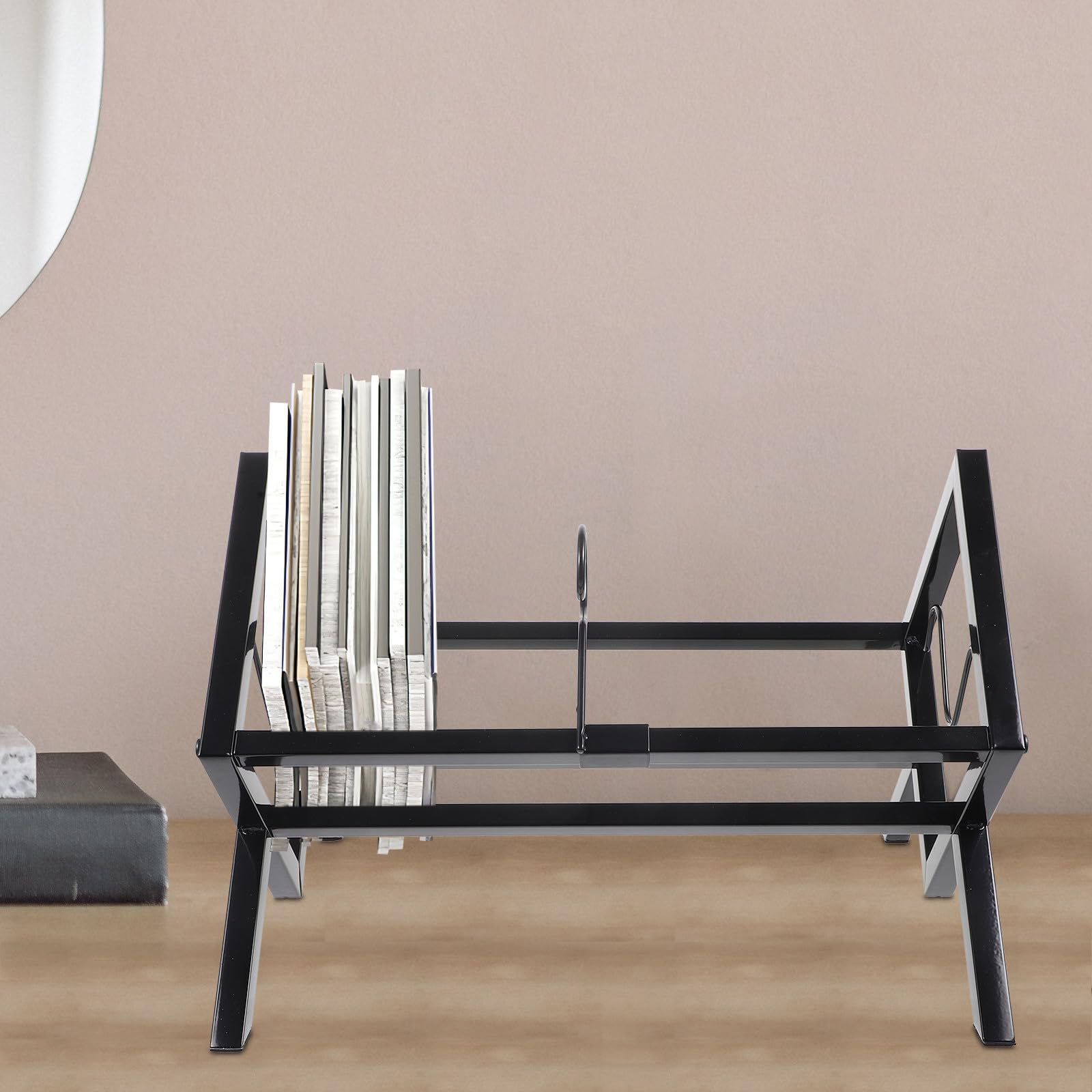 Scaffale Porta Dischi in Vinile in Metallo Nero Grande Capacità, Supporto da Tavolo per Casa e Ufficio, per Esposizione di Vinili e Riviste