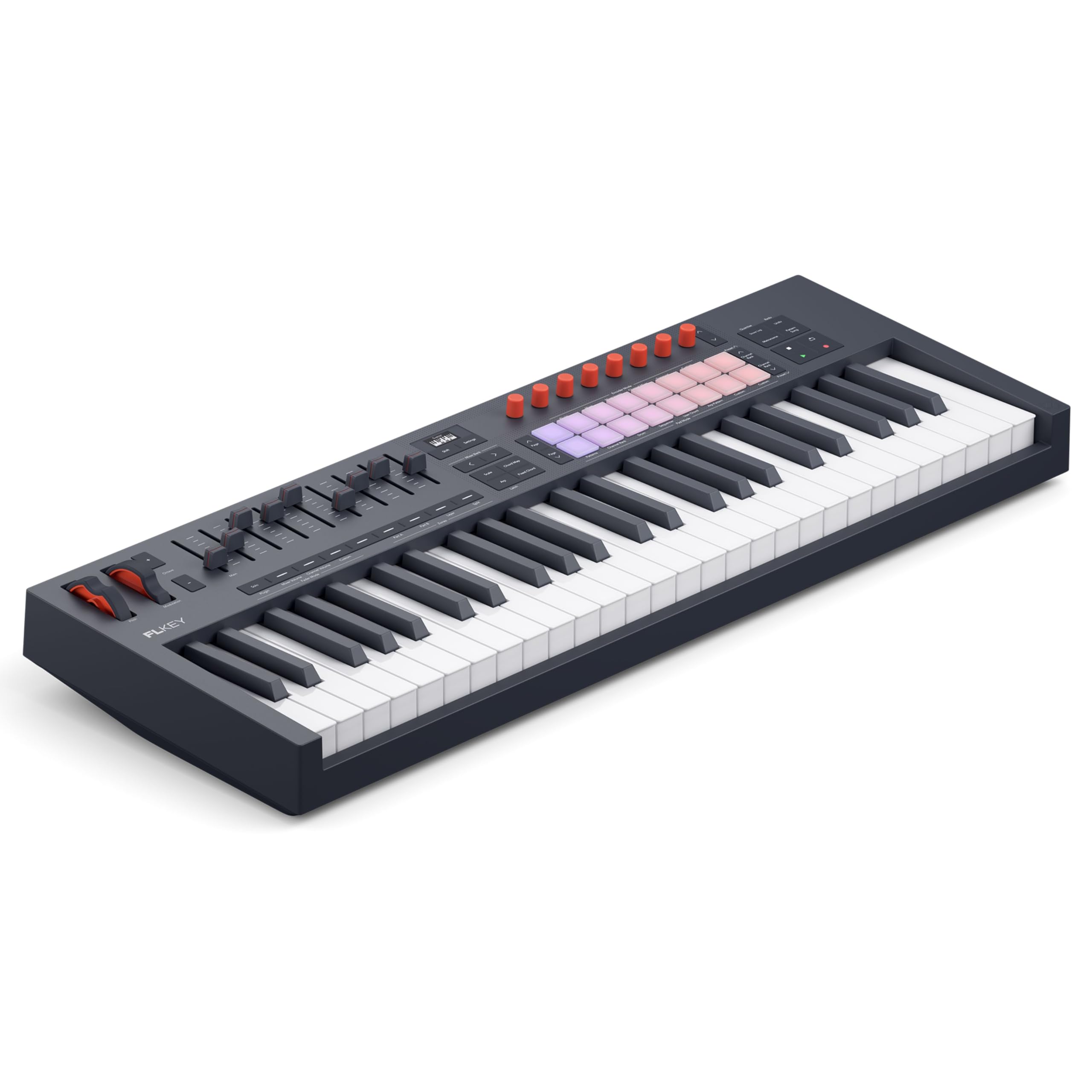 Novation FLkey 2 49 — clavier USB MIDI semi-lesté pour FL Studio. Créez des beats avec des molettes de pitchbend et de modulation, 16 pads rythmiques, un arpégiateur et 6 mois d’abonnement à FL Studio