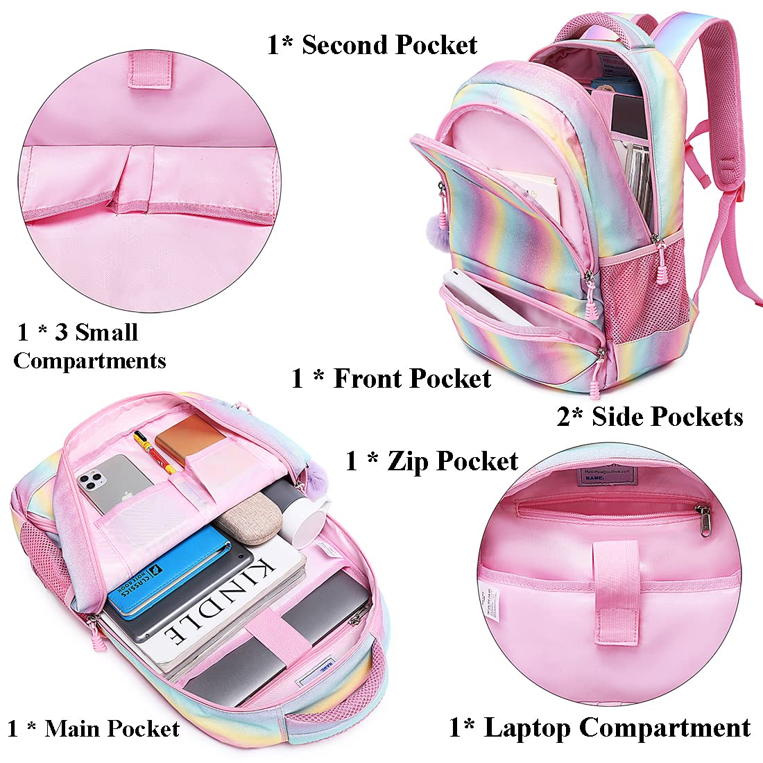 Sac à Dos pour Enfant Filles Multicolore Cartables École Primaire Super Léger Sacs Scolaires et Trousses 2 en 1 Sacs à Dos Rainbow Backpack