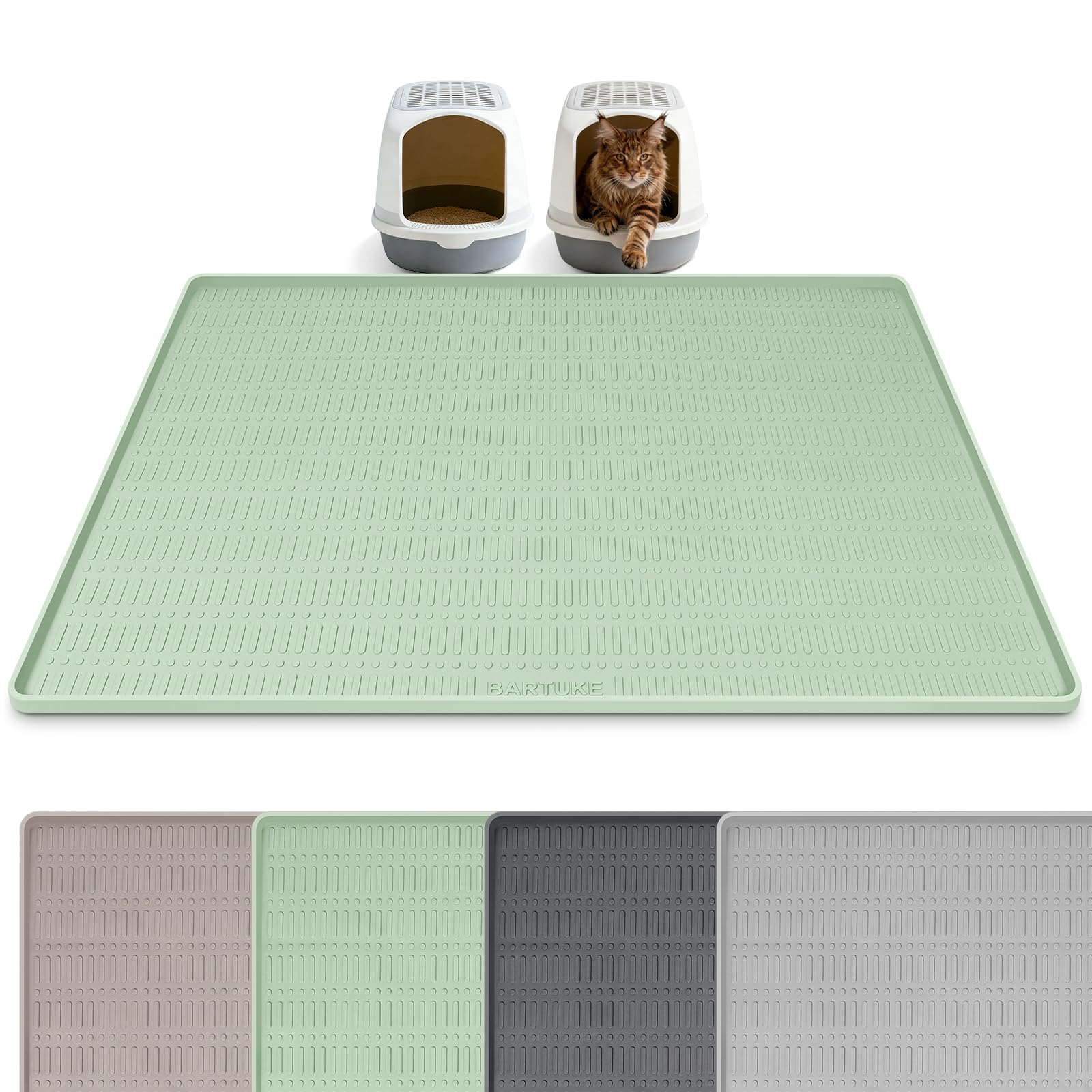 Bartuke Silicone Cat Litter Mat, 47" x 35" Extra Large Litter Trapping Mat for Litter Box, Leak-Proof, Non-Slip, Kitty Litter Mats with Soft Texture for Floor, Keeping The Floor Clean (Green)
