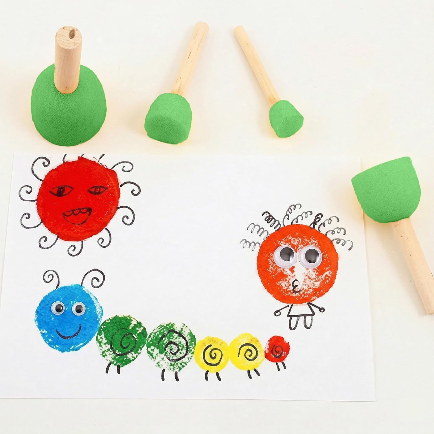 WAFJAMF 20-Pieces Assorted Size Round Sponges Brush Set, Paint Tools-Green