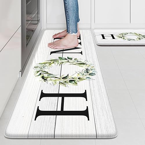 Collive Juego de 2 alfombrillas de cocina antifatiga para piso, antideslizantes, impermeables, cómodas, resistentes, para dormitorio, cuarto de