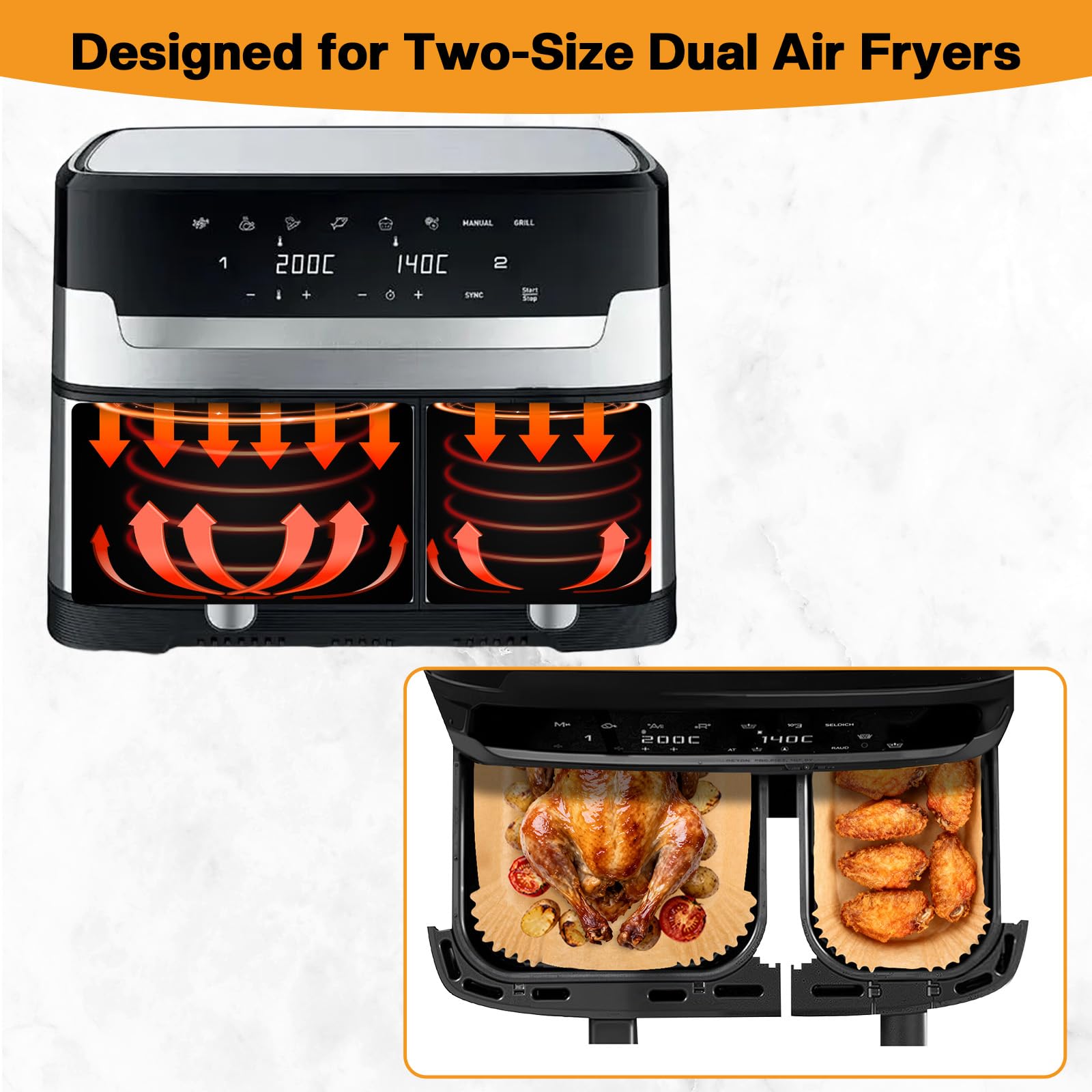 GINOYA Papier Pour Friteuse pour oulinex Tefal 5.2l/3.1l, Papier Pour Philips Dual Basket