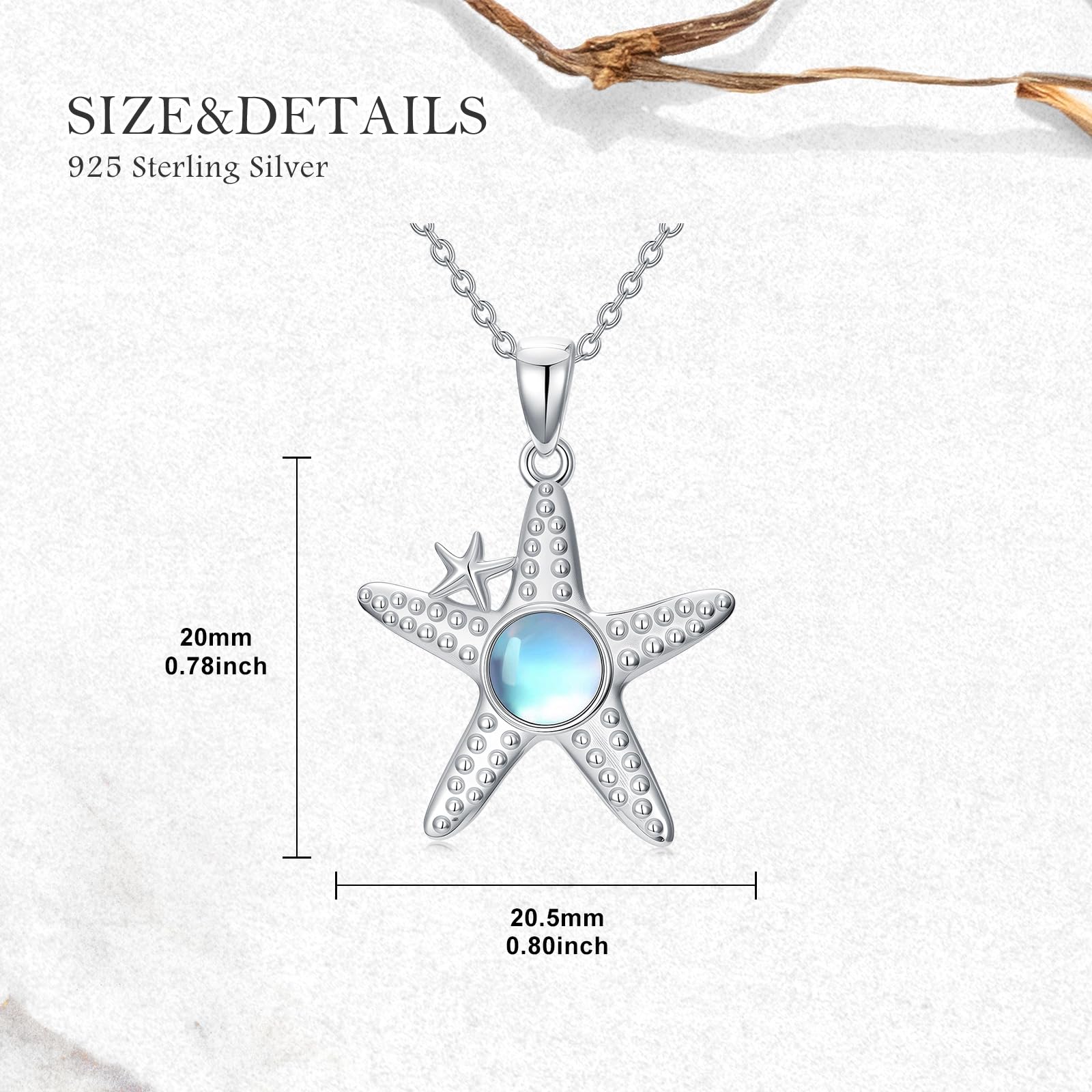 Seestern-Halskette 925er Sterlingsilber Mondstein Seestern-Anhänger Schmuck Geschenke für Frauen
