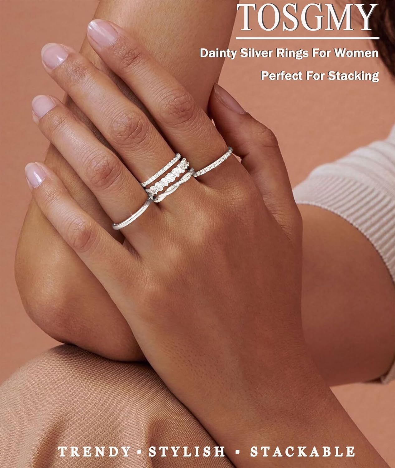 Stackable Gold Silver Rings for Women Non Tarnish Dainty 14K Gold/Silver Plated Stacking Thumb Ring Set Cubic Zirconia Eternity Wedding Bands Engagement Rings for Women Gold Jewelry Size 6-11 - Image 2