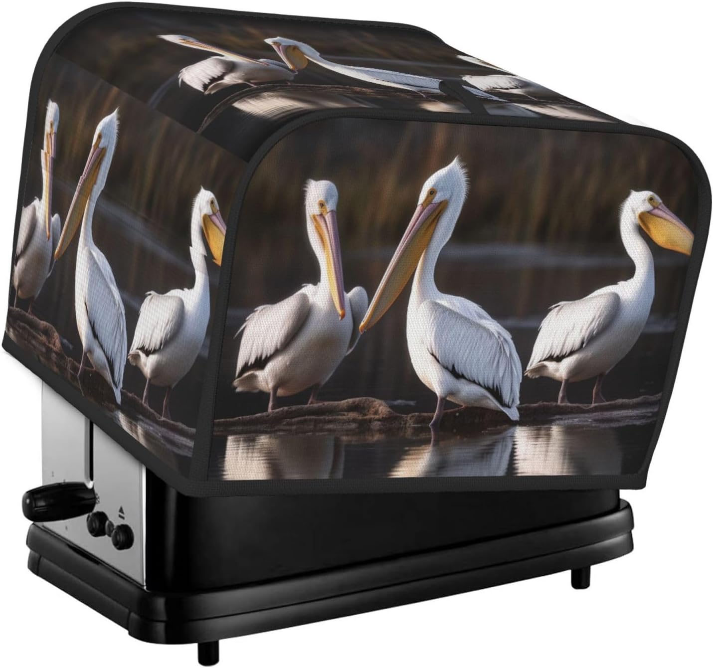Three Pelicans Toaster Cover 4 slice Kitchen Small Appliance Covers with Pockets Toaster Dust Cover with Top Handle Oven Cover Washable Universal Bread Maker Cover for Kitchen