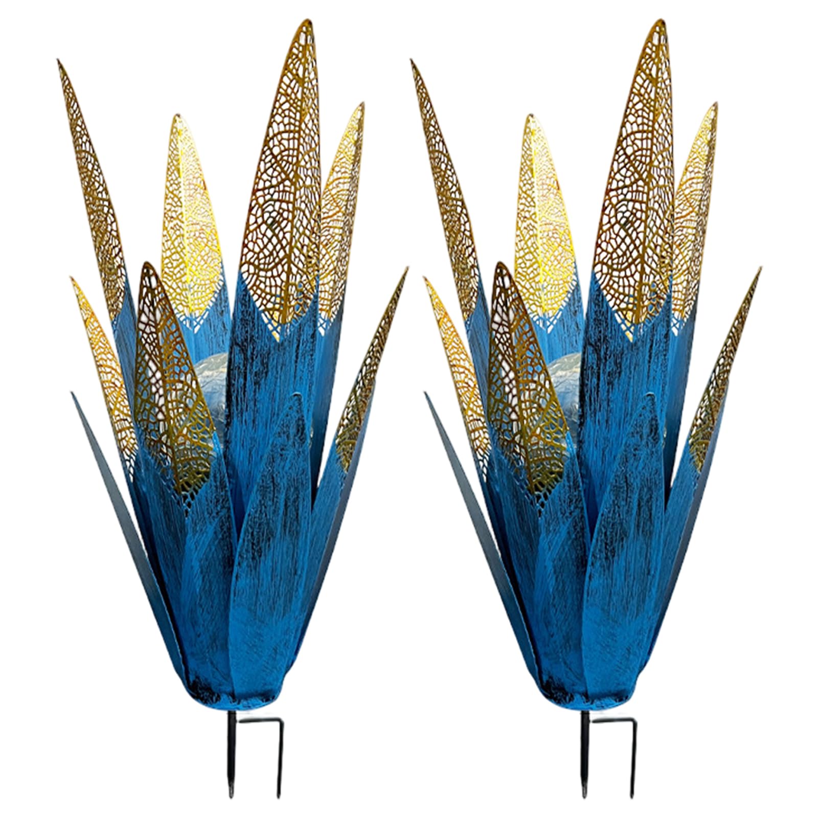 Lampe solaire de jardin en métal bleu avec découpe unique | Lot de 2