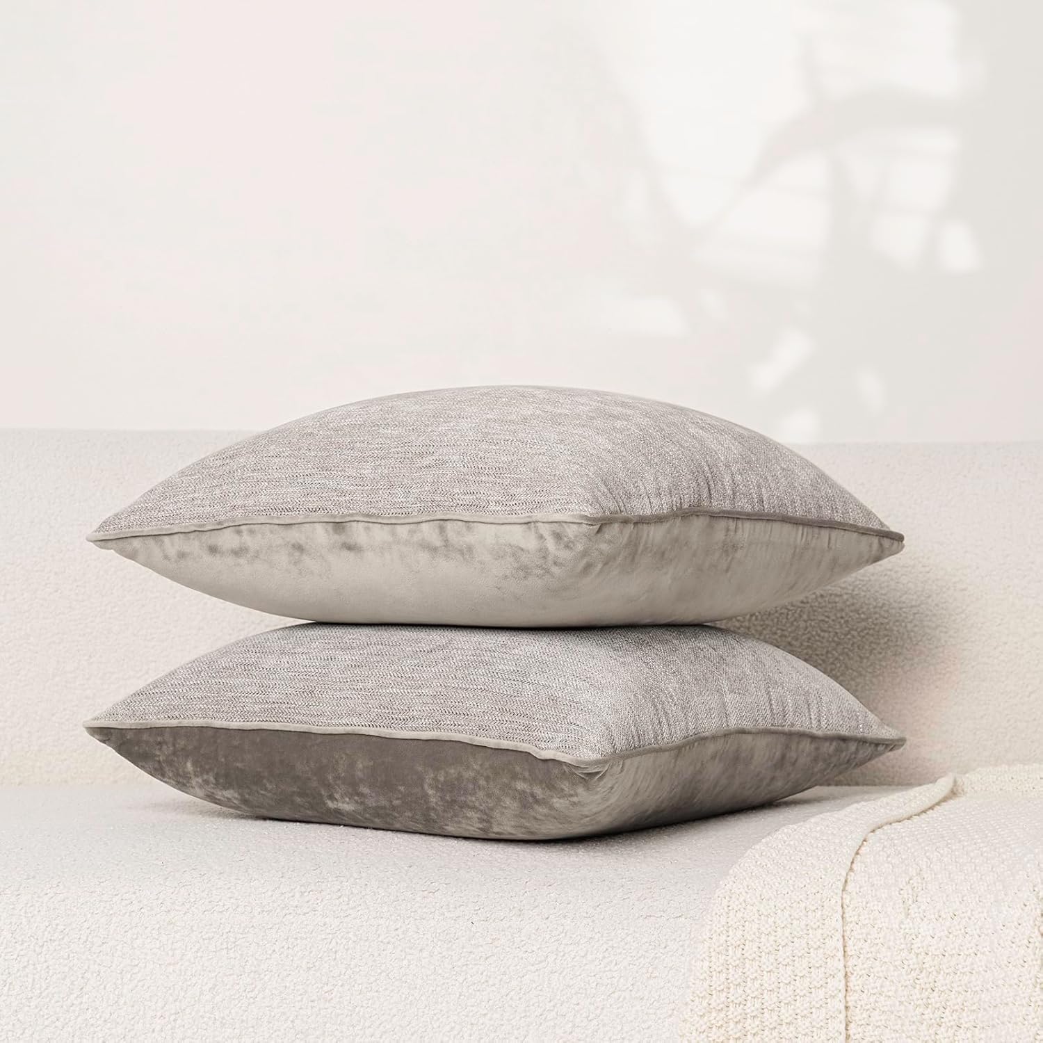 MATTINS Soft Textured Chenille Throw Pillow Covers Set of 2 – Neutral Decor Modern Farmhouse Pillow Cases – 18x18 Inch Decorative Pillow Covers for Sofa, Bedroom, Living Room – Light Brown - Image 7