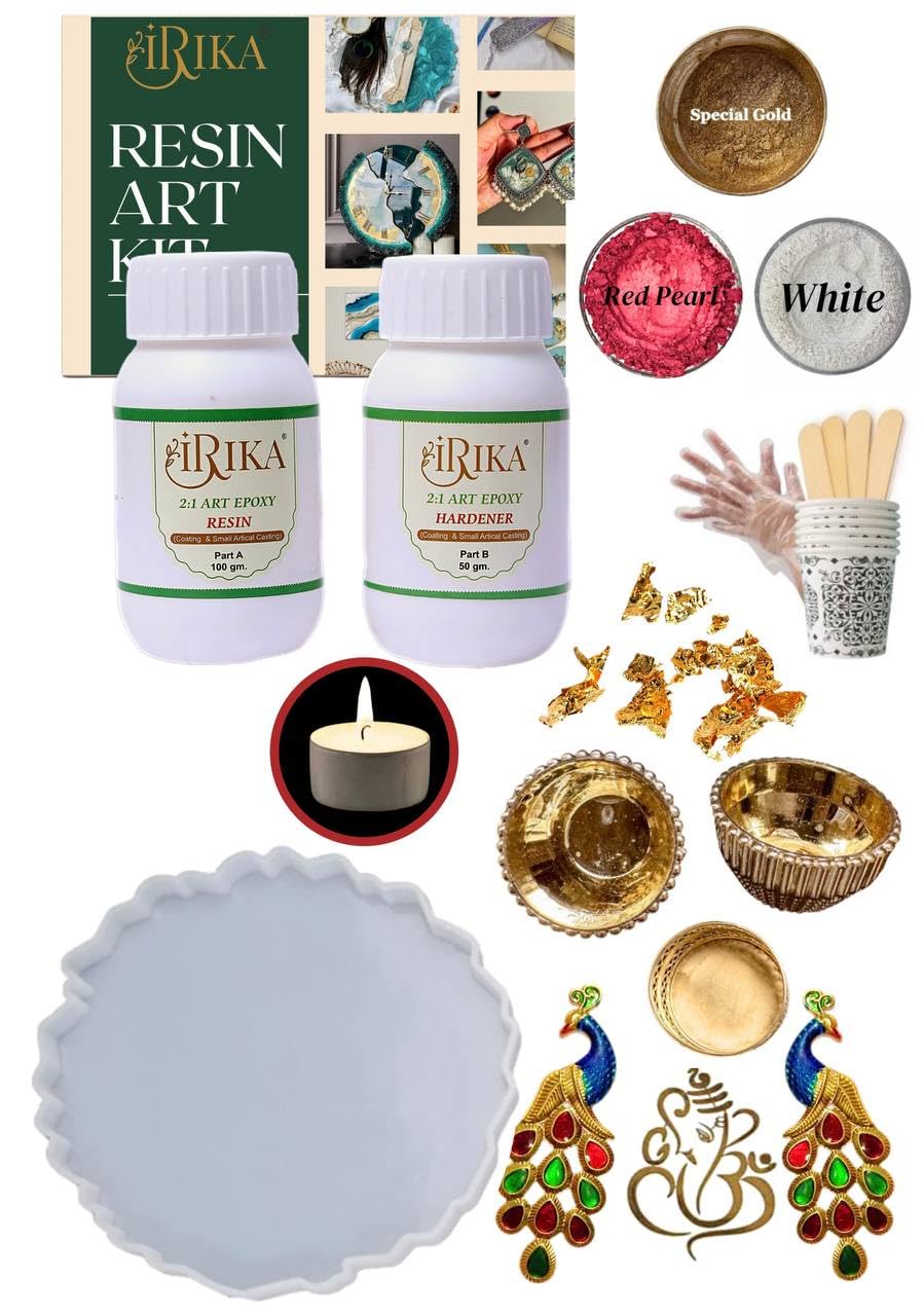 DIY Resin Pooja Plate Making Kit | 150g Epoxy Resin (2:1) + 6" Agate Plate Mold + Pearl Pigments (Gold, Red, White) + Festival Essentials | Create Your Own Designer Pooja Thali-picture-12