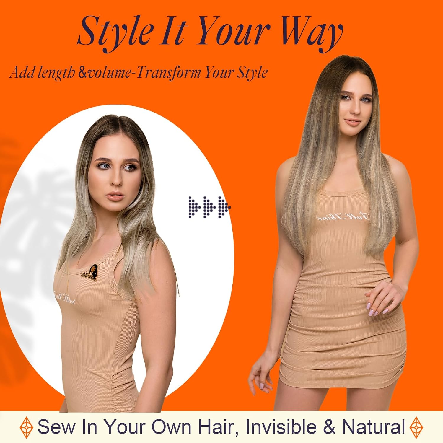 Full Shine Hair Extensions Human Hair Sew In Weft Hair Extensions Color Olive Brown to Ash Brown Highlight Medium Blonde Invisible Weave Bundles Silky Human Hair 12 Inch 80 Grams thumbnail