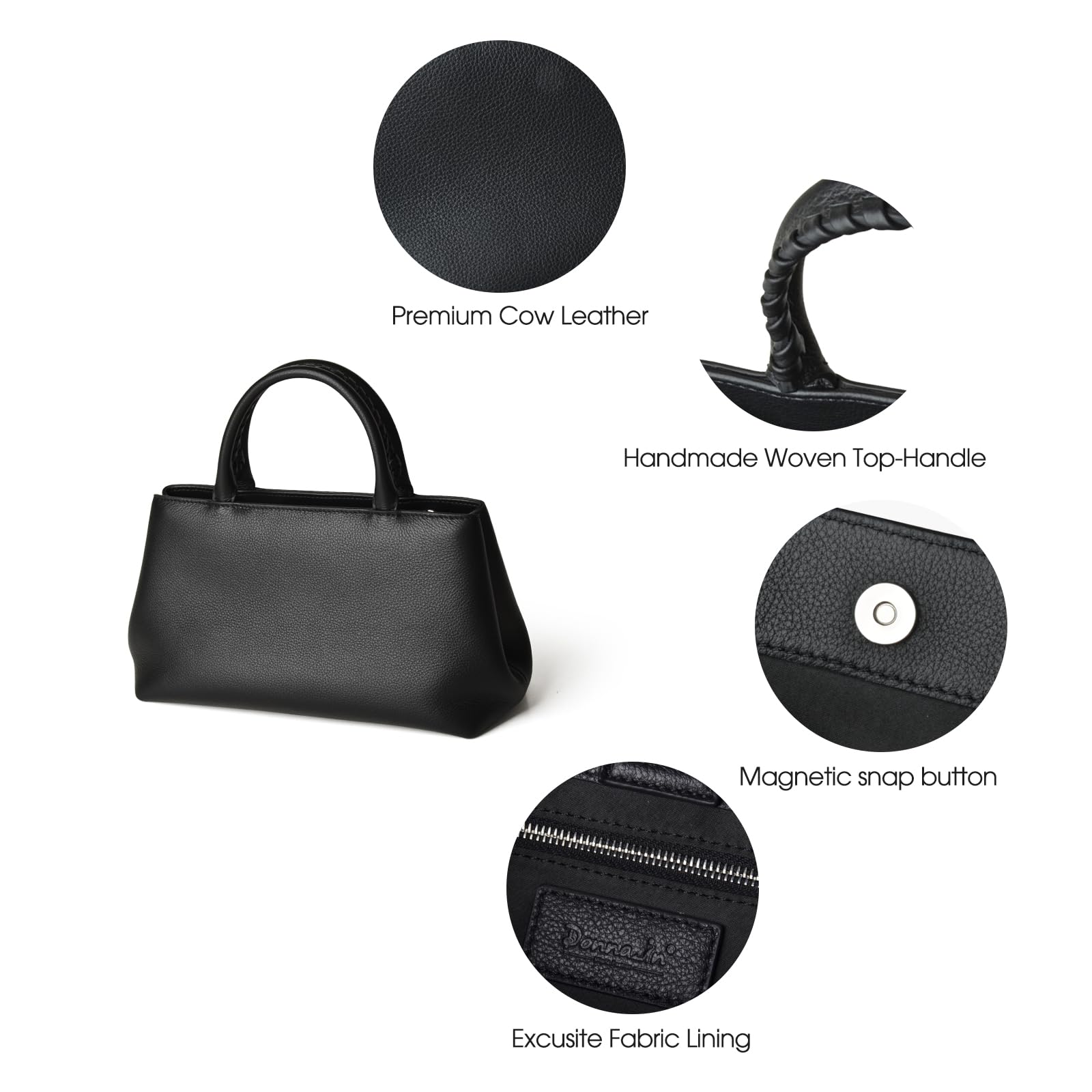 DONNAIN Mini bolso de mano de cuero de grano completo, bolso con asa superior y pequeñas bolsas cruzadas de cuero para mujer con correa ajustable