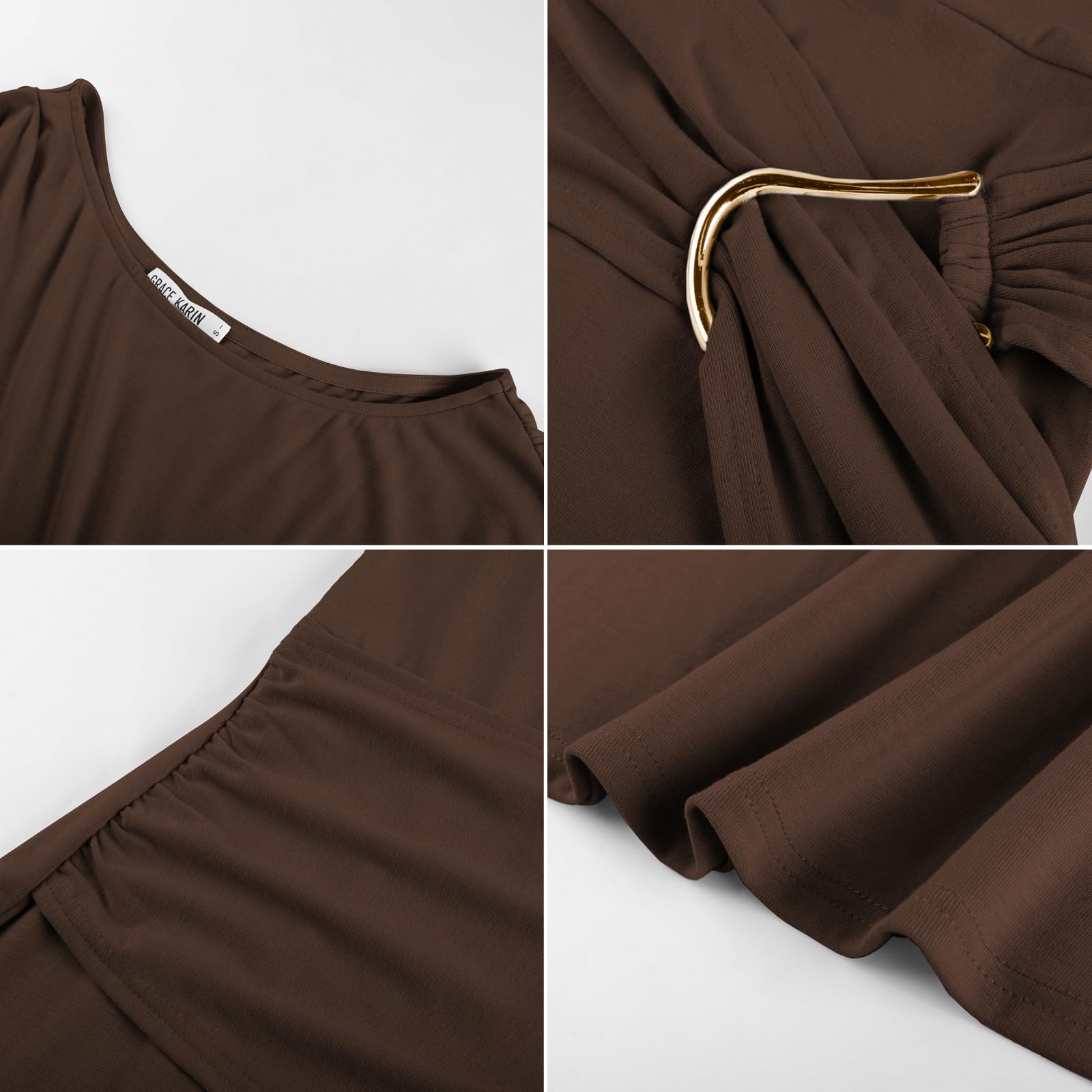 GRACE KARIN Maxi abito da donna aderente con maniche ad aletta asimmetriche e collo obliquo, fascia e decorazione in metallo