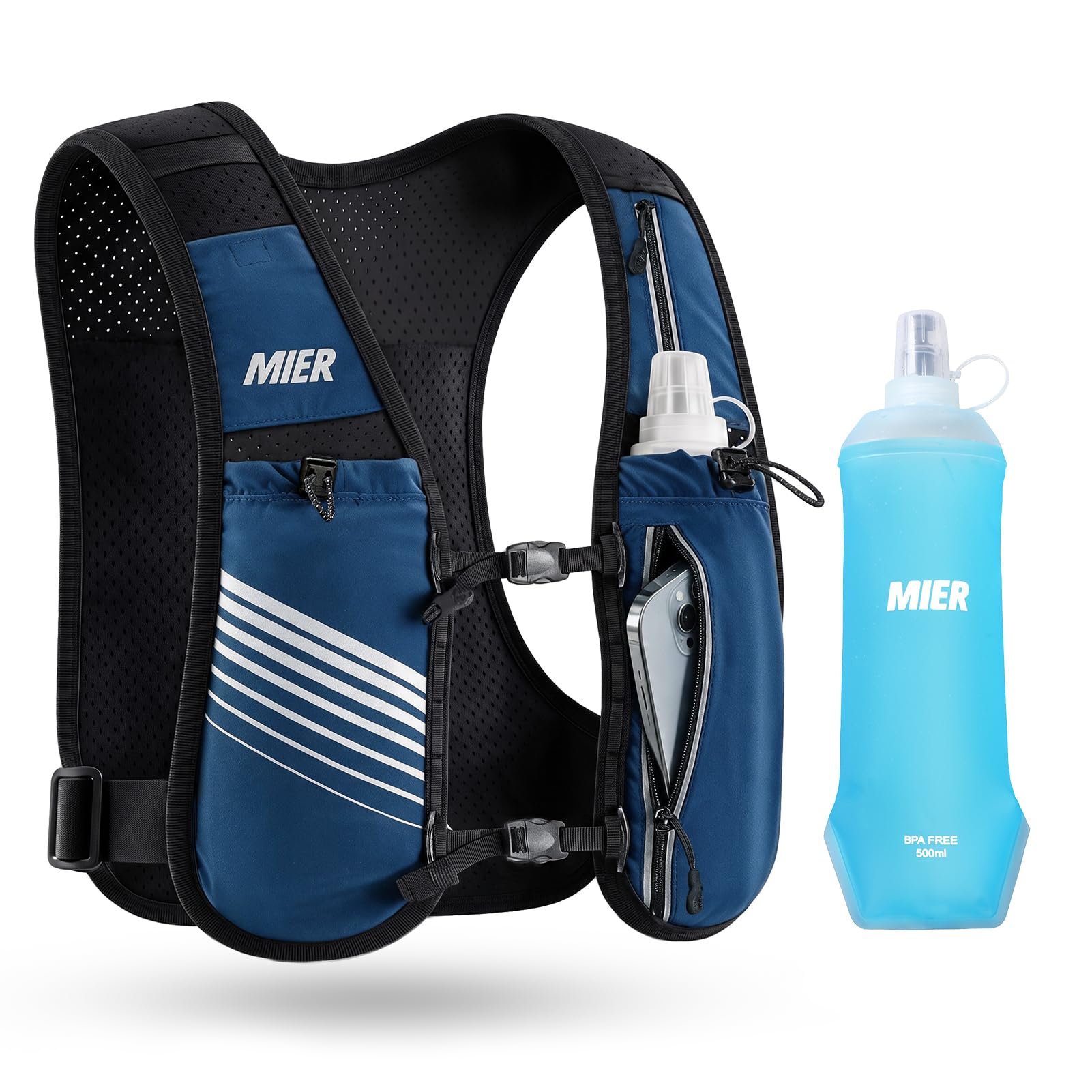 MIER Trinkweste für Damen und Herren, 500 ml weiche Flasche und Handyhalter