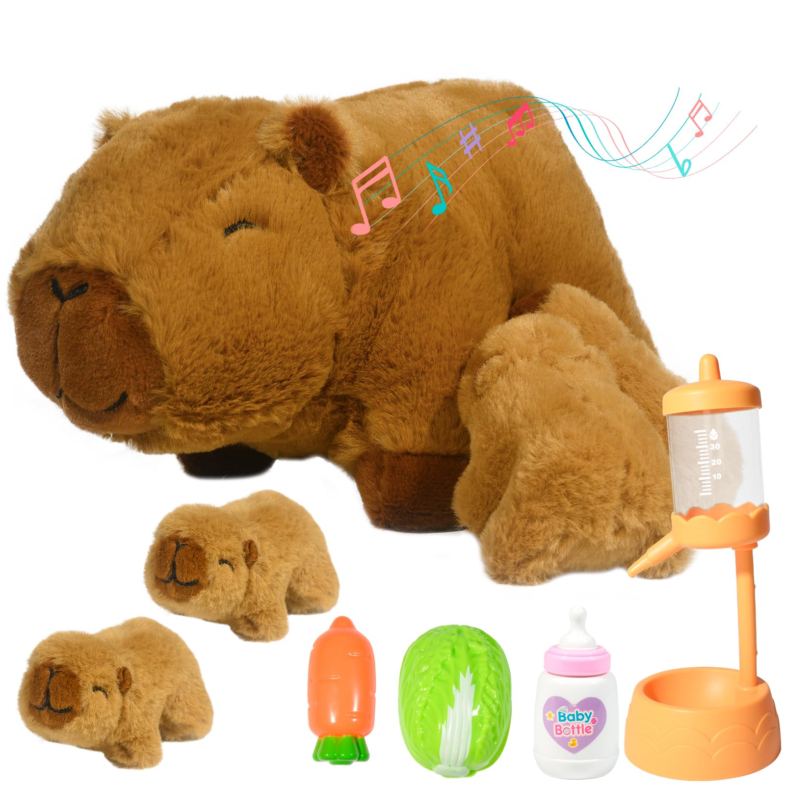 Photo 1 of lonfypeng Nurturing Capybara Stuffed Animal with 2 Plush Babies, Capybara Baby Stuffed for Girls and Boys Plushy Mommy with Baby Capybaras for Birthday Party Favors Gifts
