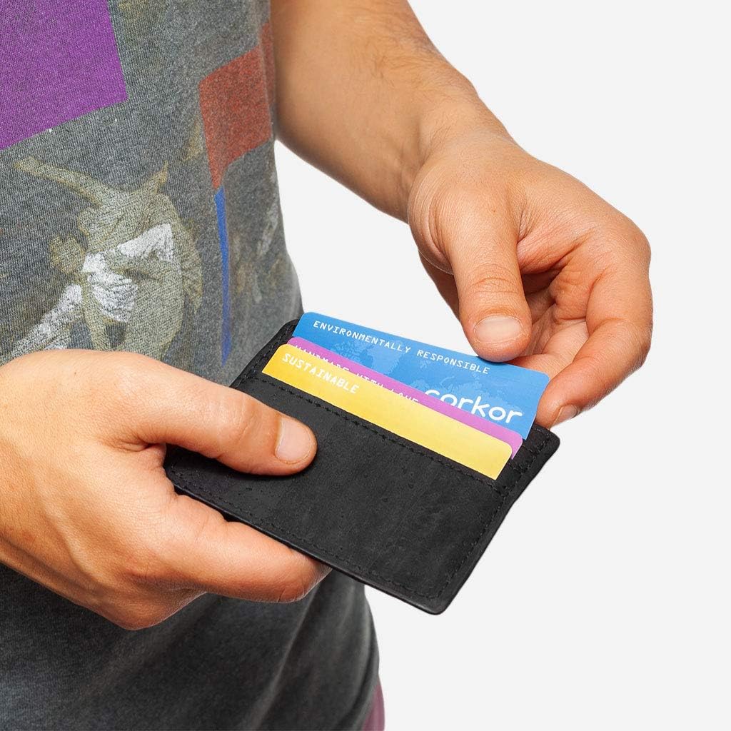 Corkor Cork Card Sleeve– Cork Wallet - Vegan Leather – Cruelty Free - Eco Friendly - Black