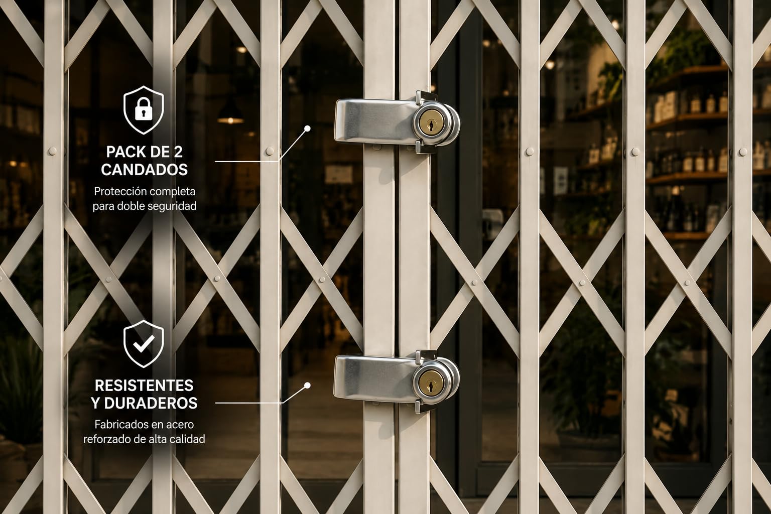 FERPASA® - Lucchetto di sicurezza estensibile con chiave di sicurezza, set da 2 pezzi, in acciaio zincato, chiusura rinforzata per cancelli, cancelli e porte, protezione antifurto per esterni