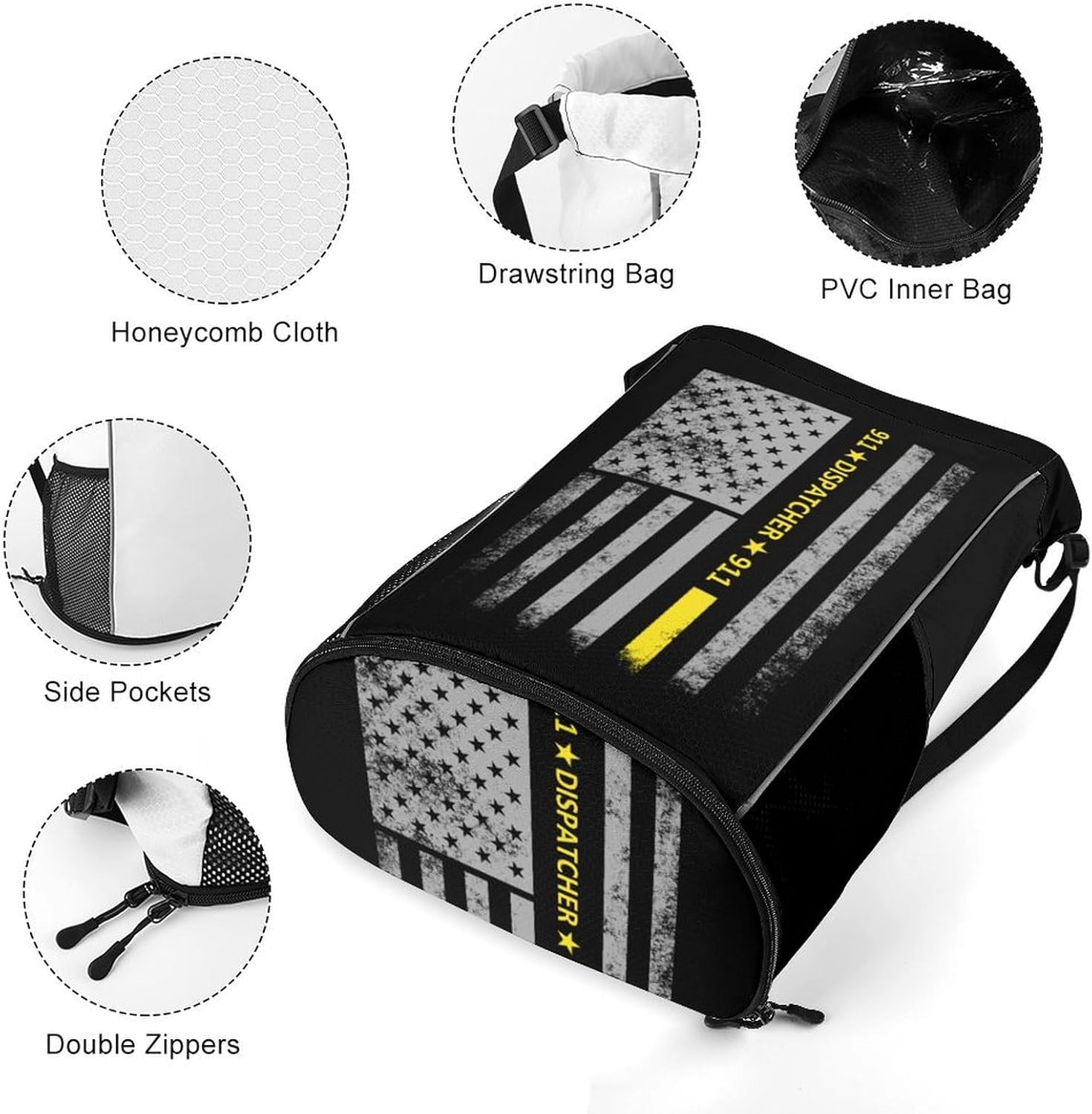 911 Dispatcher Thin Gold Line Gym Bag Workout Gym Backpack with Shoe Compartment Sports Bags for Women Men