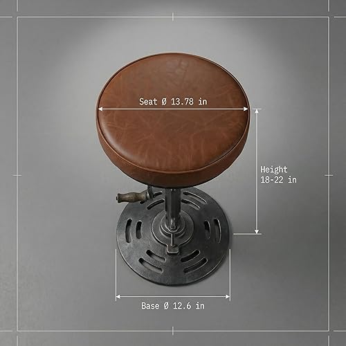 Miniatura 2 de LOKKHAN Taburete de bar industrial vintage estilo steampunk americano, estilo retro, base de hierro fundido giratoria, parte superior de cuero Base