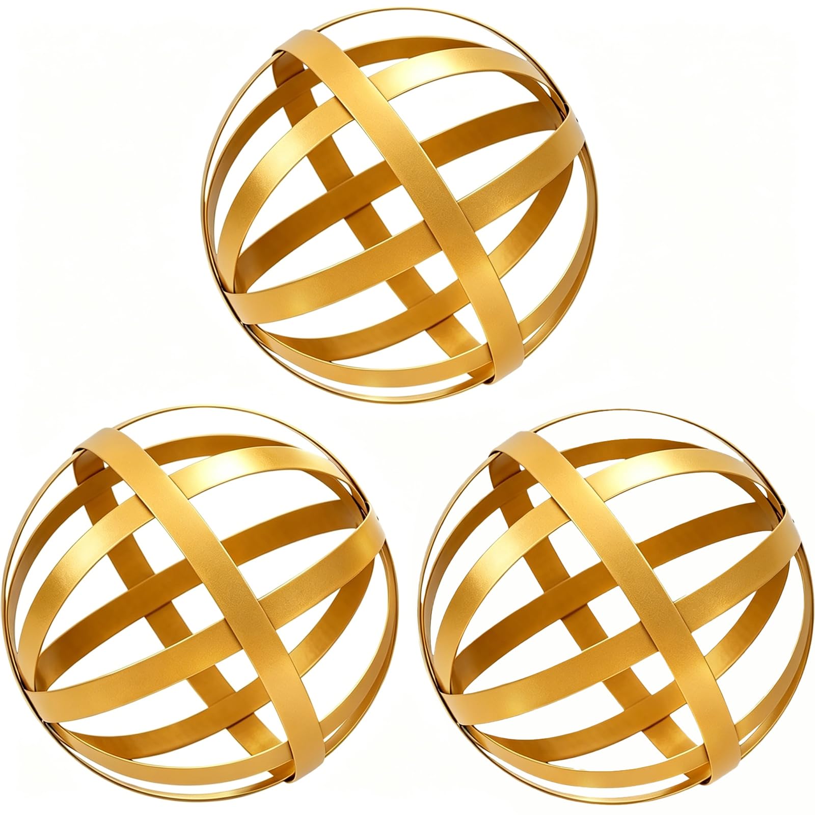 YiYa Gold Decorative Sphere Set of 3 - Metal Ball Decoration - Metal Band Decorative Ball - Metal Ball Table Decor for Living Room Bedroom Kitchen Office Coffee Table Desk โ image 1