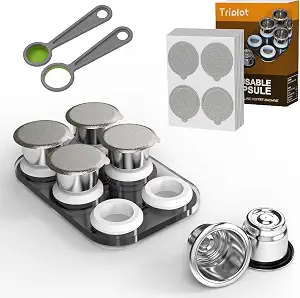 Reusable Capsules for Nespresso OriginalLine - 6pcs Refillable Coffee Pods, Stainless Steel Cups with Lids and Storage Board