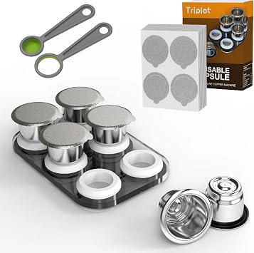 Triplot Reusable Capsules for Nespresso OriginalLine - 6pcs Refillable Coffee Pods,Stainless Steel Cups Compatible for Nespresso OriginalLine Machine 6Pods+100pcs Lids+Storage Board