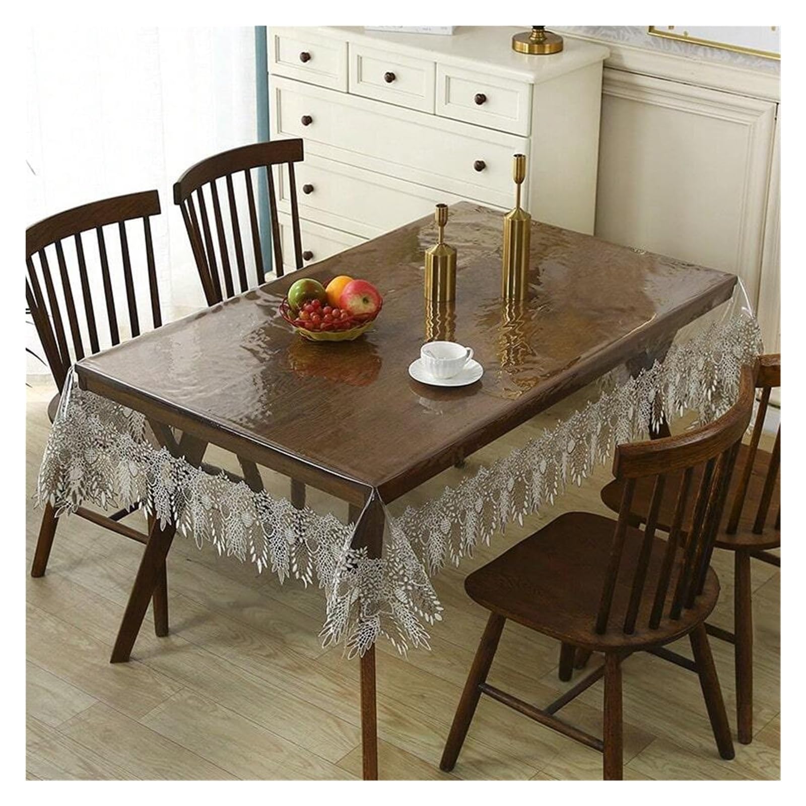 Ygmnqal 110X110cm Embroidered Lace-Edged Pvc Tablecloth