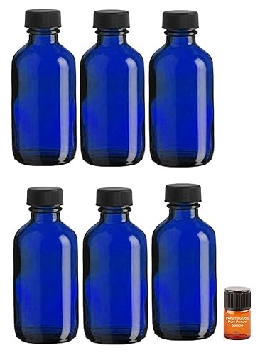 Miniatura 2 de Paquete de 6 botellas vacías de vidrio de cobalto cosmético de 2 onzas con una muestra de fragancia Perfume Studio de 0.1 fl oz (botellas de cobalto