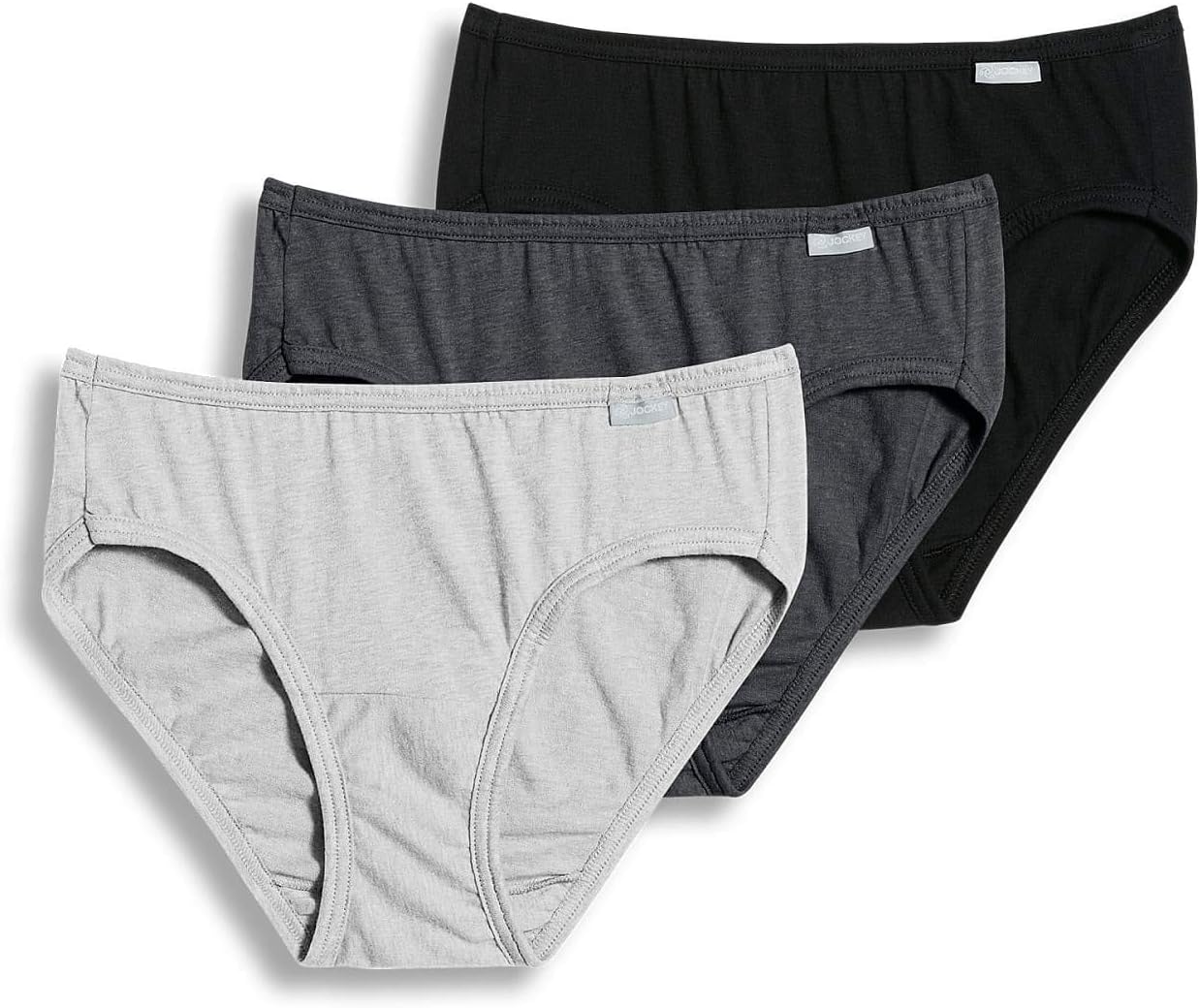Jockey Women's Underwear Elance Bikini - 3 Pack, Grey Heather/Charcoal Heather/Black, 7