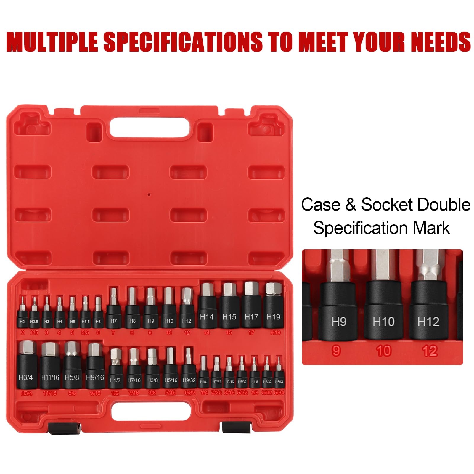 Snapklik.com : Hex Impact Bit Socket Set, 32-Piece Allen Socket Set SAE ...