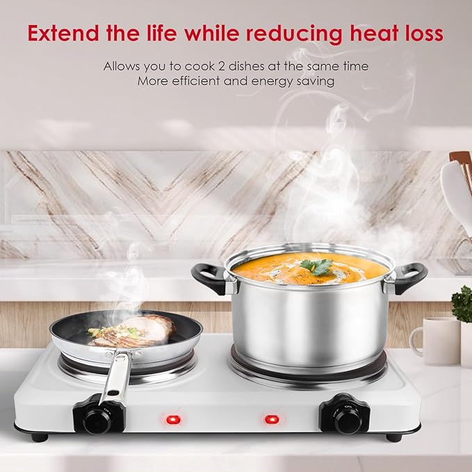 Estufa Eléctrica de 2 Puestos, Placa de Vidrio, 1800W, Portátil miniatura 2