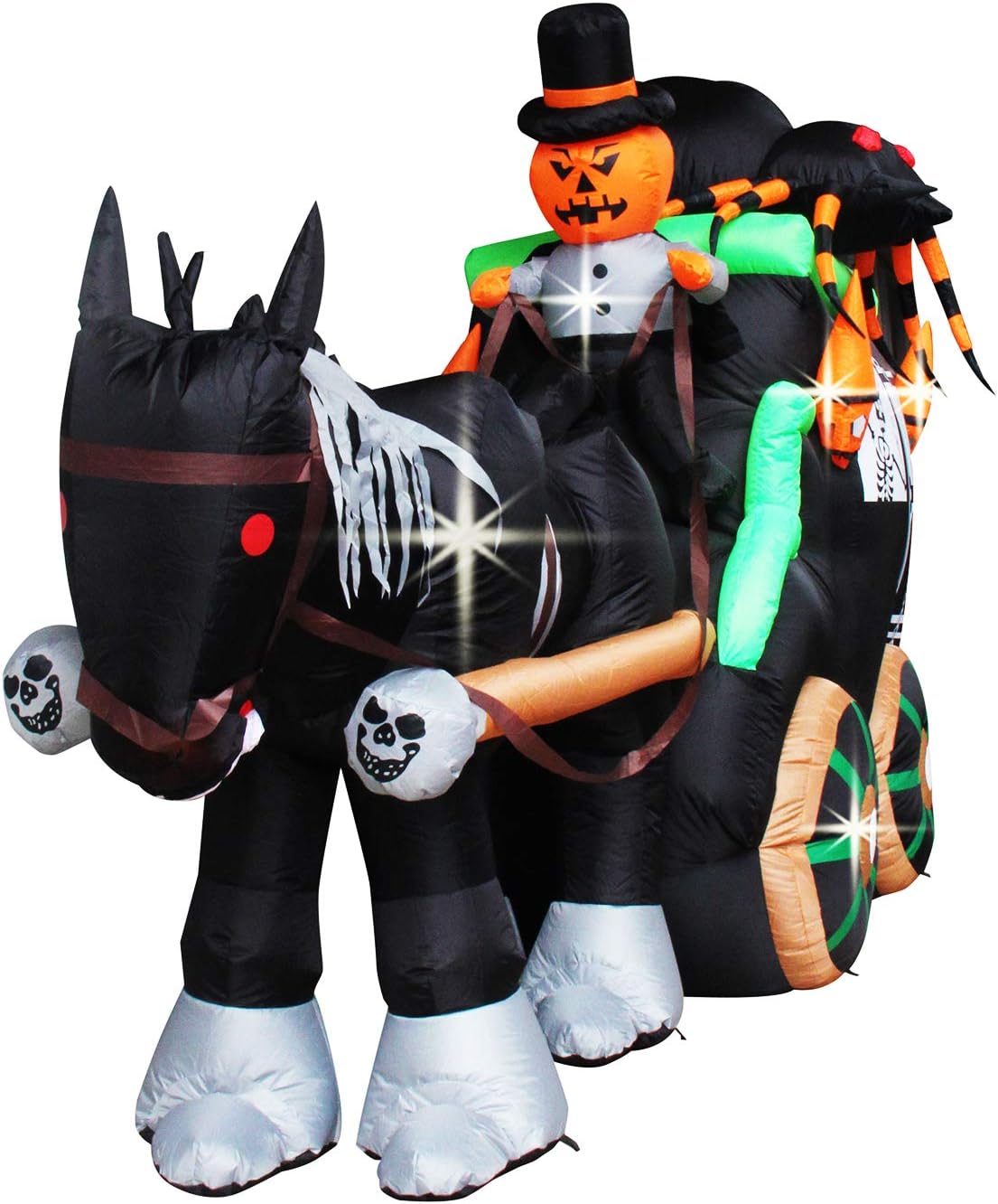 11Ft Giant Inflatable Halloween Carriage Inflatables Decoration Gharry Decorations Surrey Decor with Spider Pumpkin Horse Decors for Home Yard Lawn Garden Party Indoor Outdoor