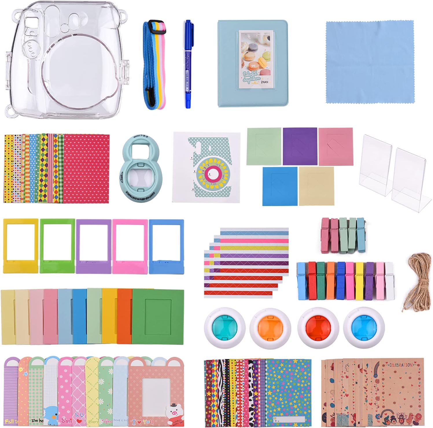 Andoer 18 in 1 Instant Camera Accessories Kit Replacement for Fujifilm Instax Mini 8/9 Instant Camera with Case Album Mirror Selfie Stickers