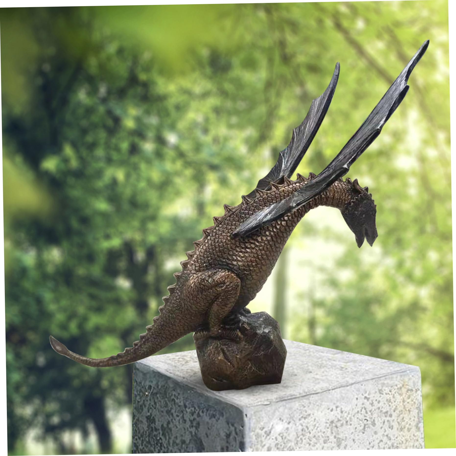 Jorzer Fuentes de Patio Fuentes de dragón Antiguo Resin Estatua de jardín Dragón con Escultura de jardín simulada de Bomba Fuente de Agua Interior para Jardines, Patios, Estanque de 11.42 Pulgadas