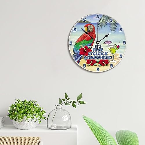 Miniatura 2 de ArogGeld Reloj tropical en algún lugar de madera, reloj de pared de madera, funciona con pilas, 12 pulgadas, sin tictac, moderno, para sala de